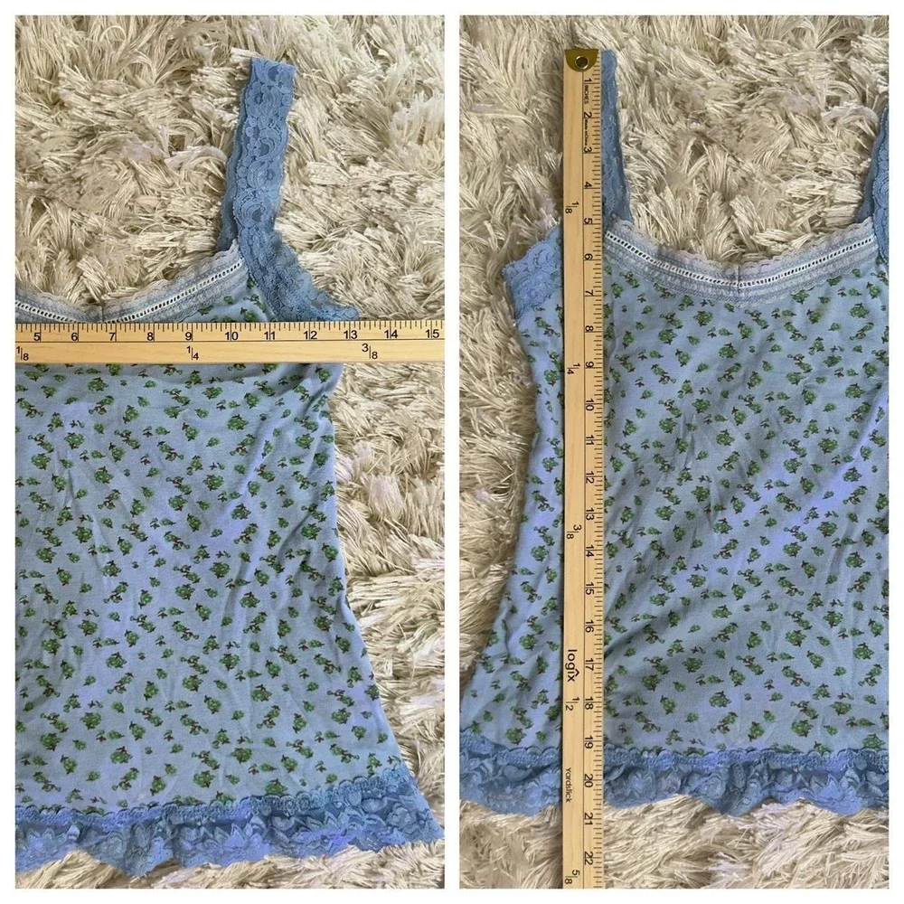 Copper Key Y2K Coquette Blue Floral Lace Cami Tank Top Womens XS/S